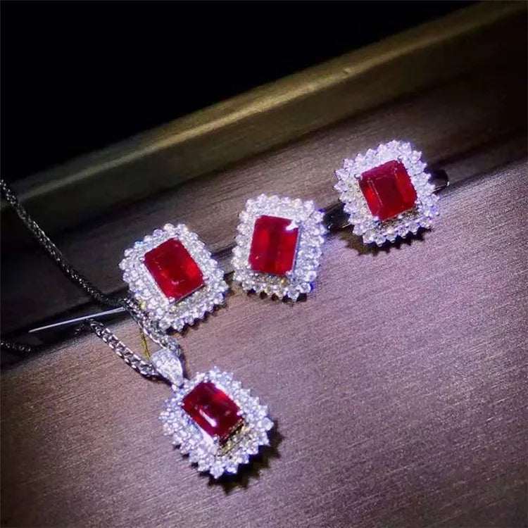 18k Gold Pigeon Blood Ruby Bridal Set from the Crimson Legacy of Elysia.