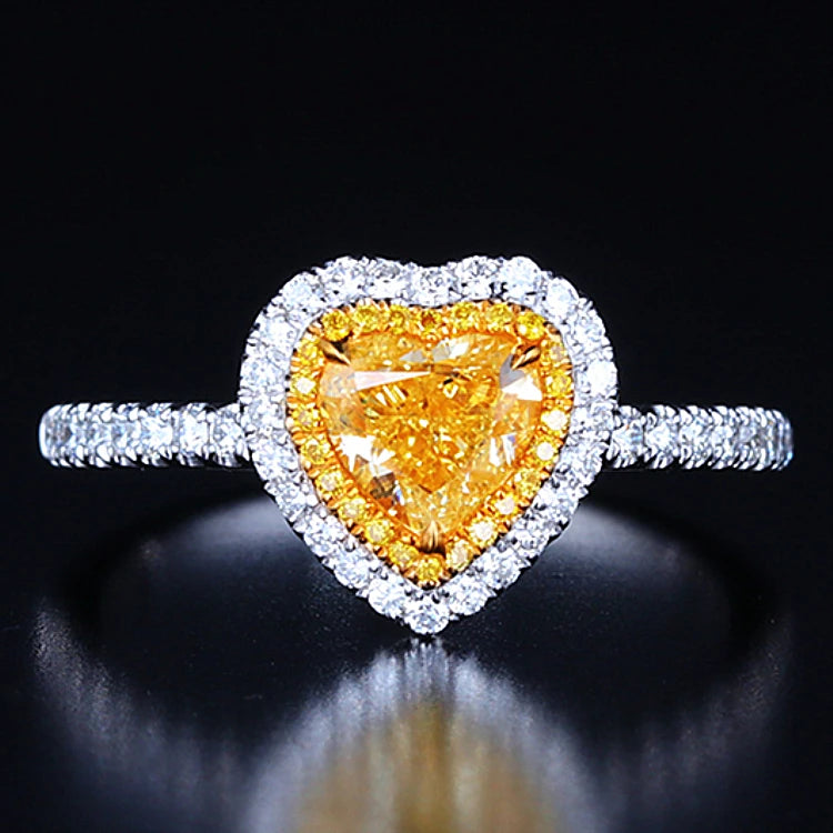 Hot Sale SGARIT 18k Real Gold Heart Ring Jewelry With Third Party Certificate 1ct VS Natural Yellow Diamond Ring