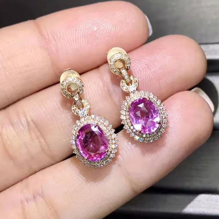 18K Gold Diamond & Natural Pink Sapphire Statement Jewelry Set