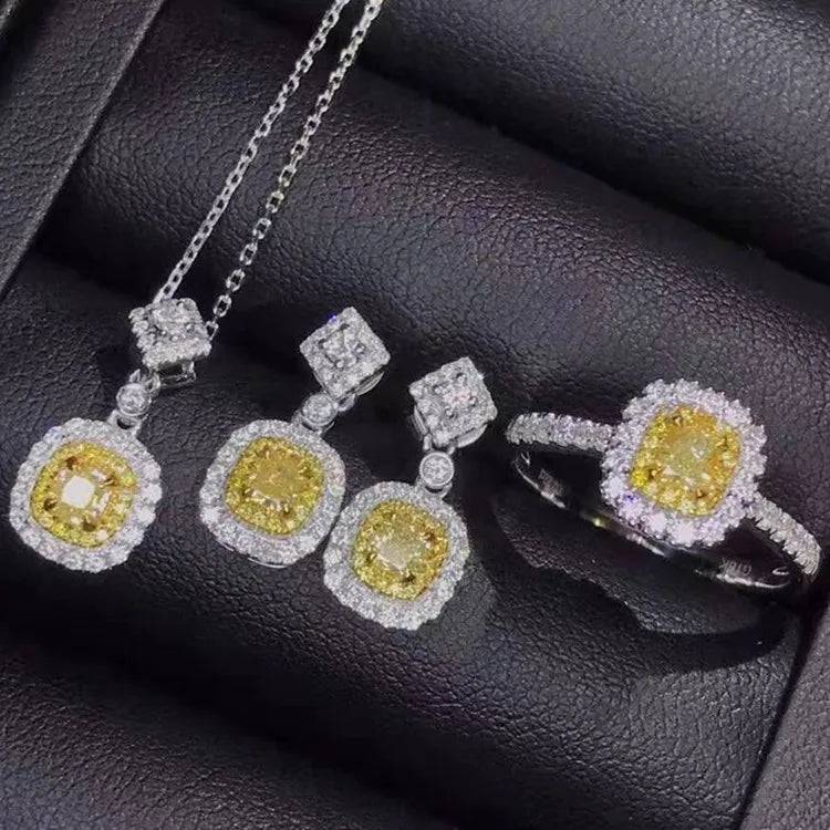 SGARIT Wedding Engagement Trendy Luxury New Style 0.4+0.21+0.22ct VS Natural Yellow Diamond 18k Gold Jewelry Set for Women