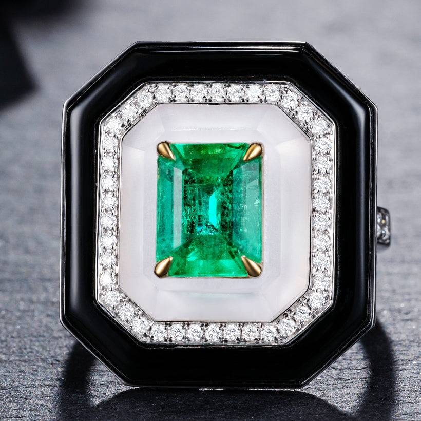 Natural Emerald With Diamond New Design Stone Fashion 18k Gold Jewelry Rings Women & Men