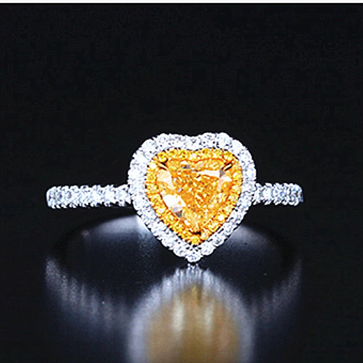 Hot Sale SGARIT 18k Real Gold Heart Ring Jewelry With Third Party Certificate 1ct VS Natural Yellow Diamond Ring