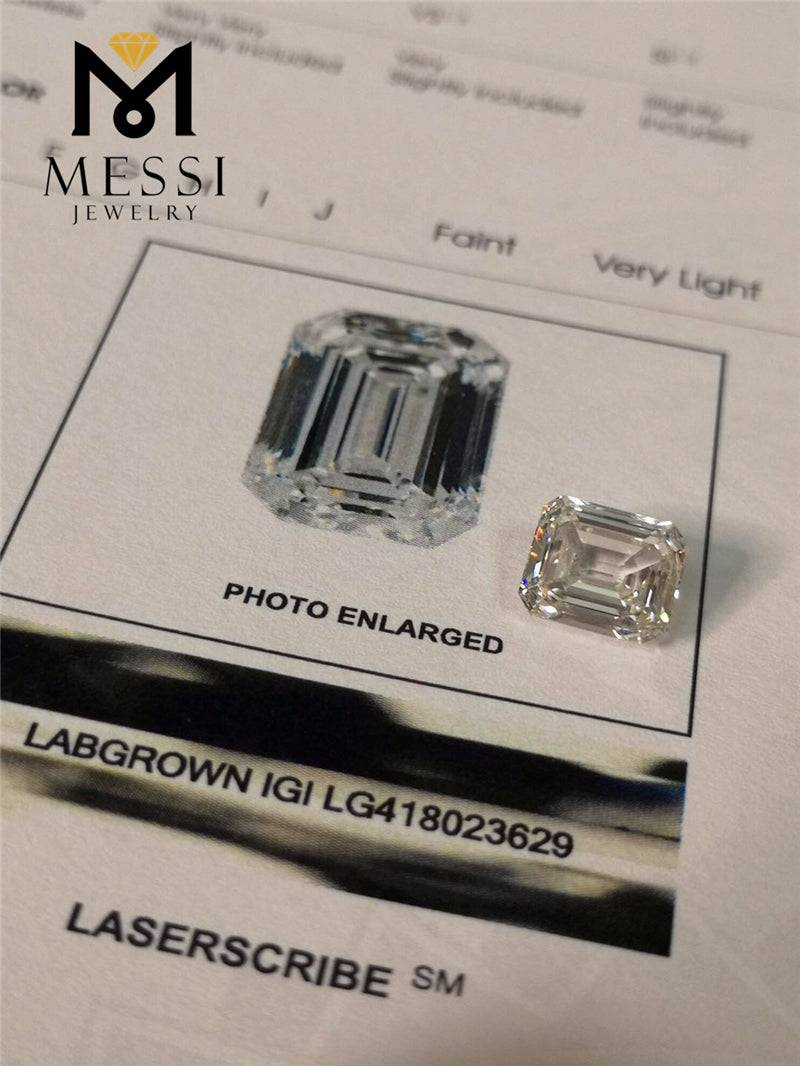 Messi Gems Customized Loose Diamond IGI 3 Carat H SI1 EX Fancy Cut Emerald Cut CVD Lab Grown Diamond for Jewellery