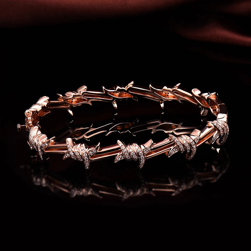 LOVERJEWELRY Diamonds Bangles Lady Wedding SI Genuine Diamonds Real 18Kt Rose Gold Bracelets for Women Luxury Lewels 2024