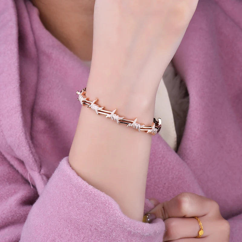 LOVERJEWELRY Diamonds Bangles Lady Wedding SI Genuine Diamonds Real 18Kt Rose Gold Bracelets for Women Luxury Lewels 2024