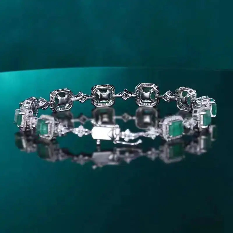 SGARIT Fine Jewelry Bracciale in oro bianco 18 carati con smeraldo naturale da 6,9 carati e diamante Bracciale in oro massiccio con smeraldo verde certificato GRC