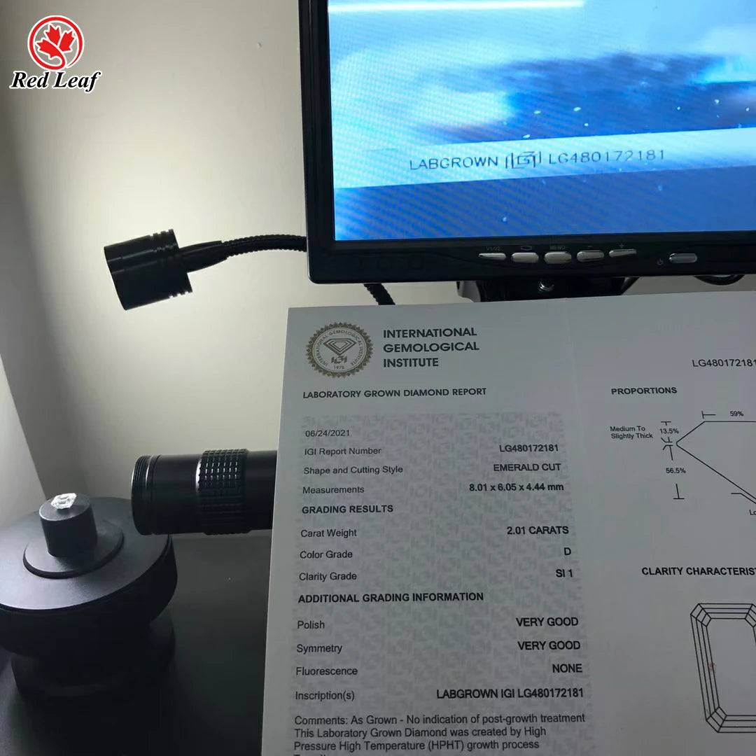 Redleaf Diamond IGI GIA Certificate 1CT 2 Carat Emerald Cut Loose Synthetic Lab Created HPHT CVD Lab Grown Diamond
