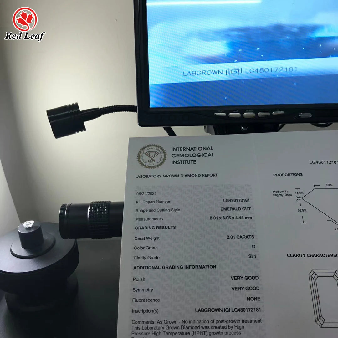Redleaf Diamond IGI GIA Certificate 1CT 2 Carat Emerald Cut Loose Synthetic Lab Created HPHT CVD Lab Grown Diamond