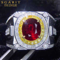 SGARIT Grand Luxury Jewelry Men High Quality Gemstone AU750 18k Gold Pigeon Blood 3.22ct Natural Unheated Ruby Men's Ring - The Sparkling Squirrels & Co.