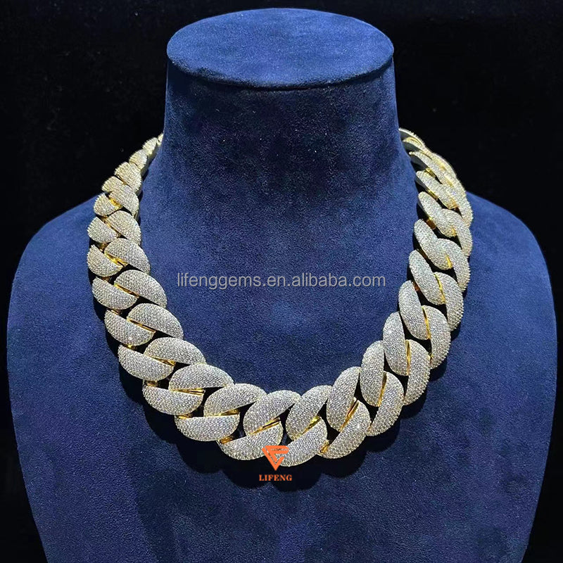 Hip-Hop 6-Row 23mm Dual-Tone Gold Plated Moissanite Cuban Chain