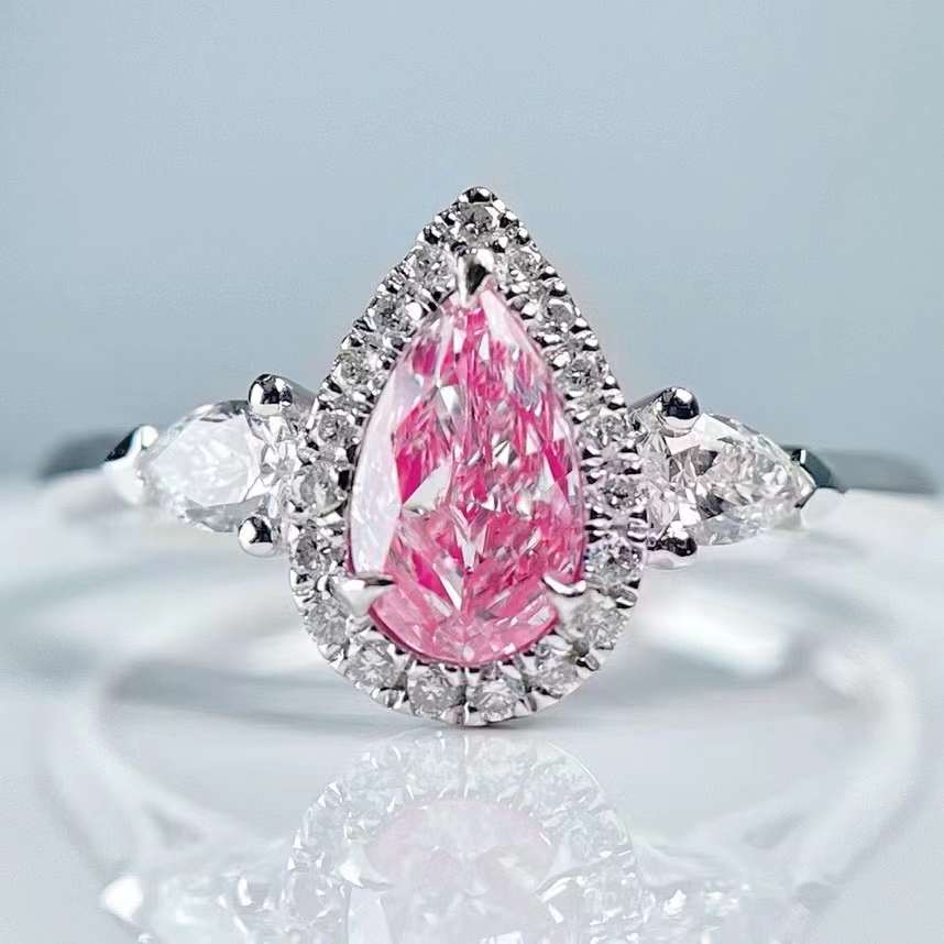 SGARIT Personalizza Gioielli Pregiati Anello in Oro 18k con Diamante Rosa Naturale Fancy da 0,55 ct Taglio a Pera VS Gioielli con Pietre Preziose Naturali Anello da Donna