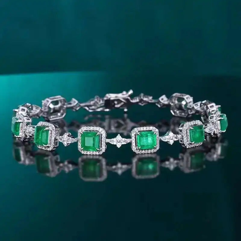SGARIT Fine Jewelry Bracciale in oro bianco 18 carati con smeraldo naturale da 6,9 carati e diamante Bracciale in oro massiccio con smeraldo verde certificato GRC