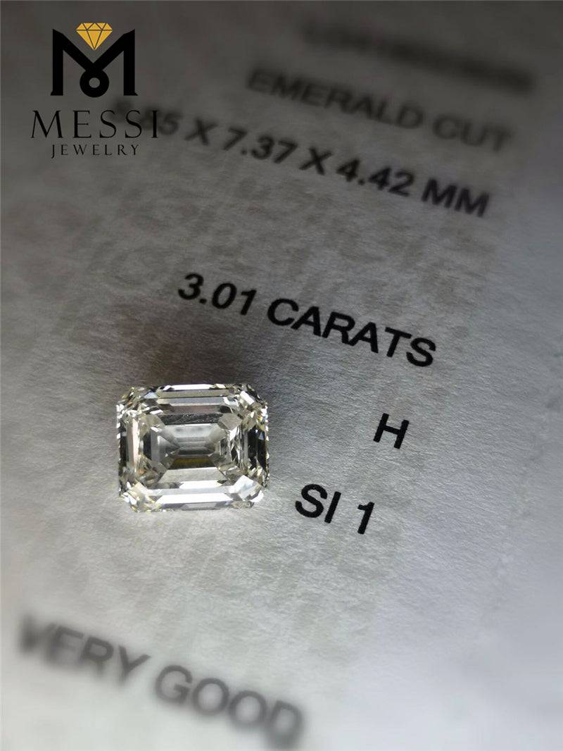Messi Gems Customized Loose Diamond IGI 3 Carat H SI1 EX Fancy Cut Emerald Cut CVD Lab Grown Diamond for Jewellery