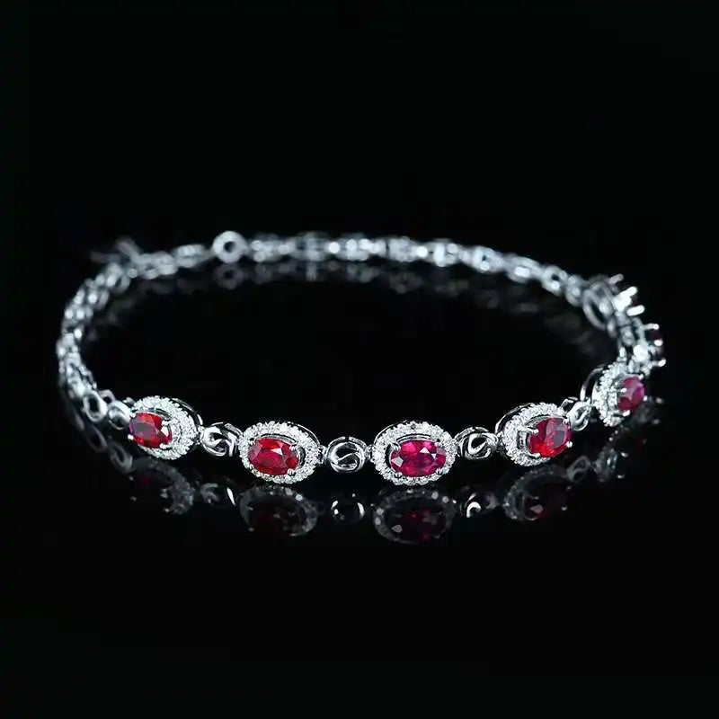 SGARIT 18K White Gold Vintage Ruby & Diamond Bracelet – 2.45CT (GRC Certified)