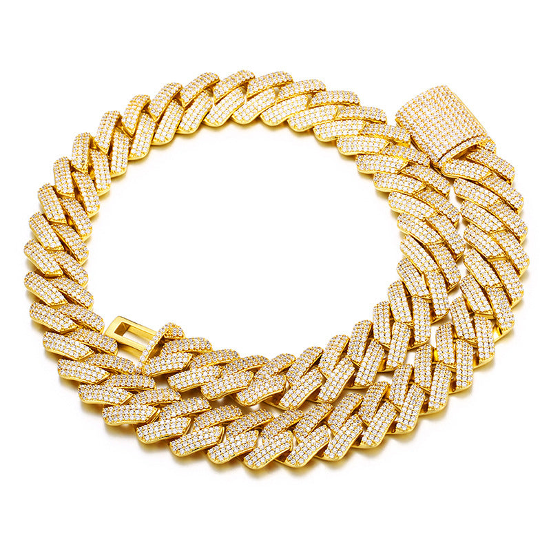 Sterling hopea kuubalainen linkkiketju – 20 mm kolmirivinen moissanite