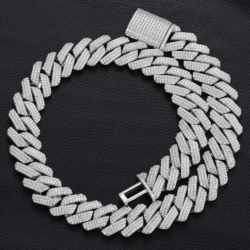 Sterling hopea kuubalainen linkkiketju – 20 mm kolmirivinen moissanite