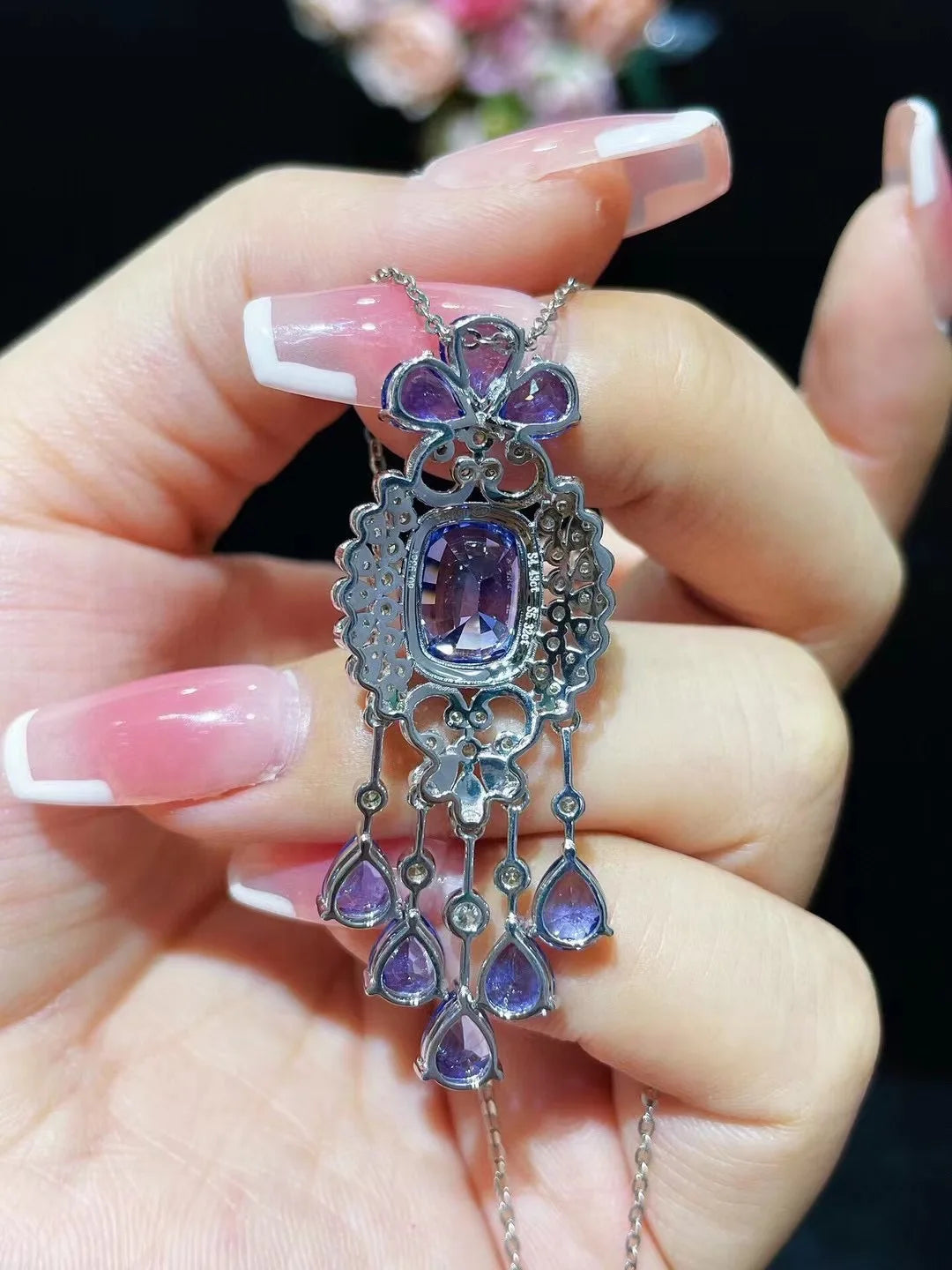 natural unburnt cornflower blue sapphire pendant sri lanka 18K white - The Sparkling Squirrels & Co.
