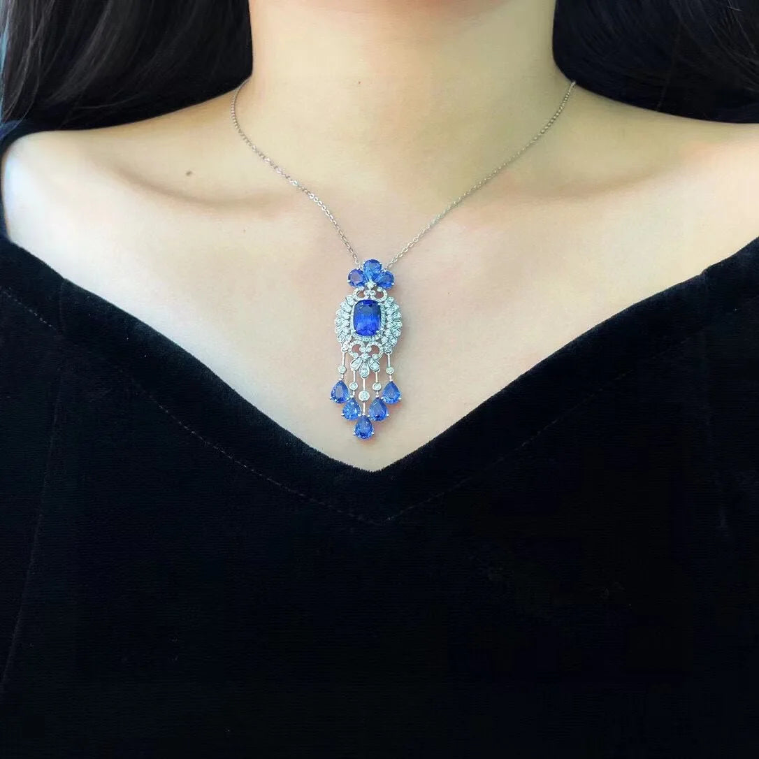 natural unburnt cornflower blue sapphire pendant sri lanka 18K white - The Sparkling Squirrels & Co.