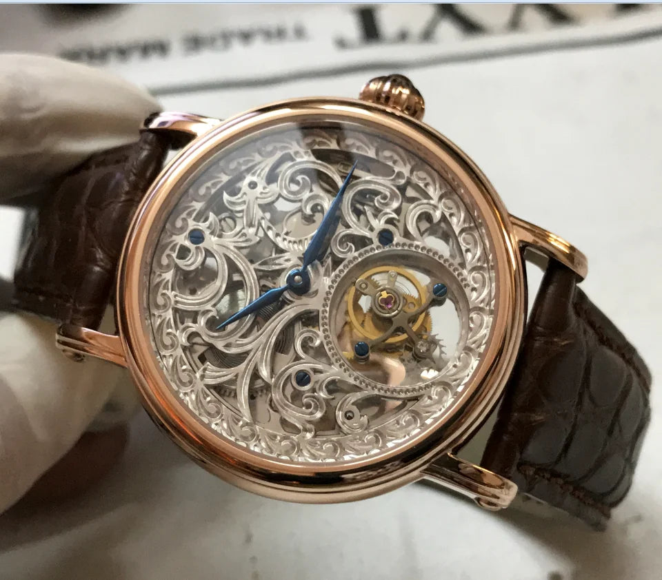 Tourbillon Movement 8000K Watch Hollow Tourbillon Mechanical Men's Watch Crocodile Leather Waterproof automatic watch men