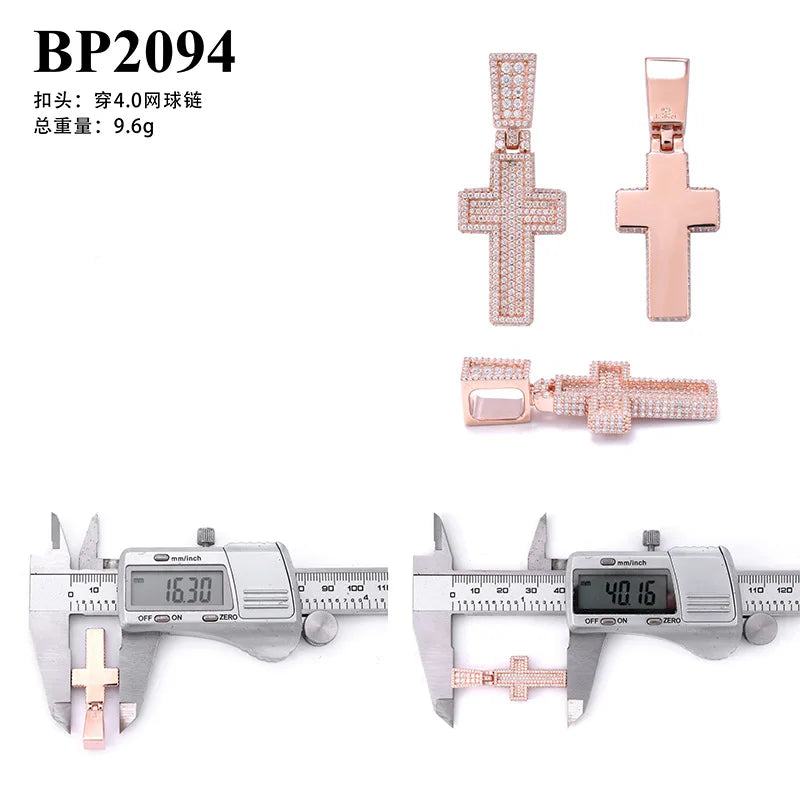 Diamond hair cross-border new product 925 silver moissanite personalized cross pendant rose gold Hiphop necklace pendant