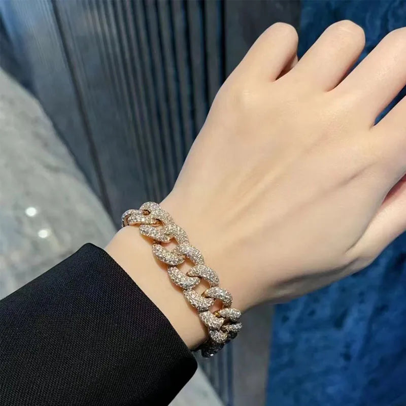 Three-dimensional three-row bracelet 18K gold diamond bracelet real - The Sparkling Squirrels & Co.
