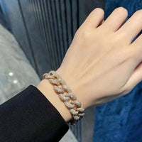 Three-dimensional three-row bracelet in 18K gold with real diamonds on wrist