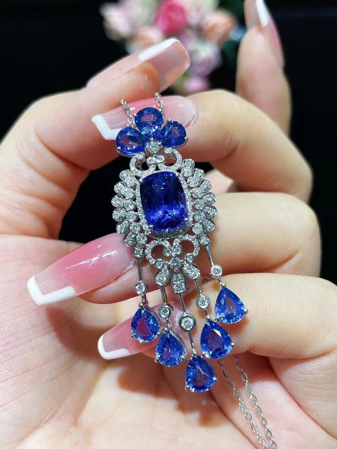 natural unburnt cornflower blue sapphire pendant sri lanka 18K white - The Sparkling Squirrels & Co.