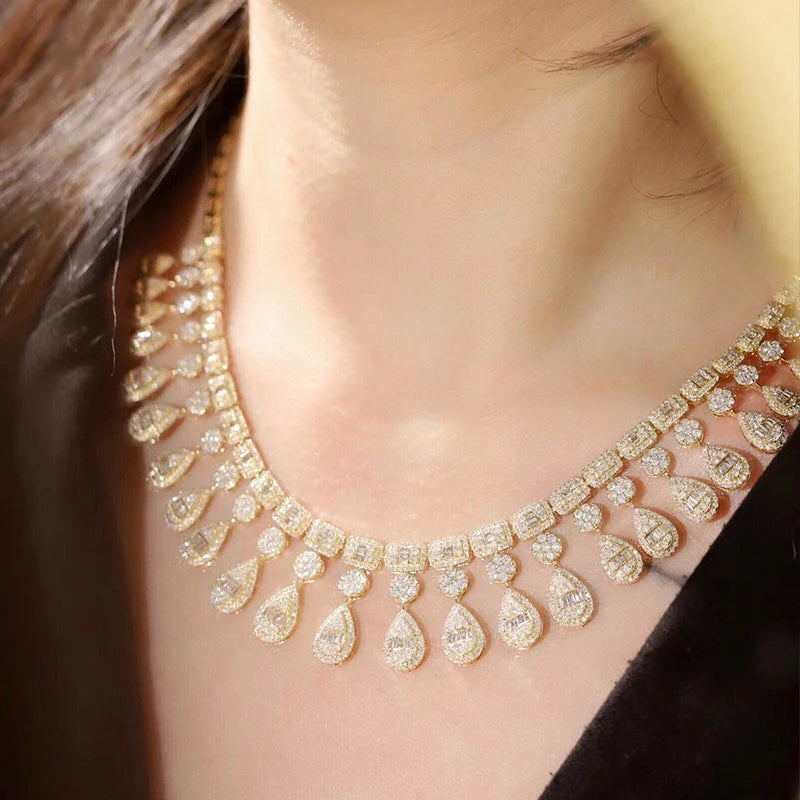 Aazuo 18K White Gold Yellow Gold Real Diamonds 9.2ct Luxury Waterdrop Necklace For Women Engagement Advanced banquet Party