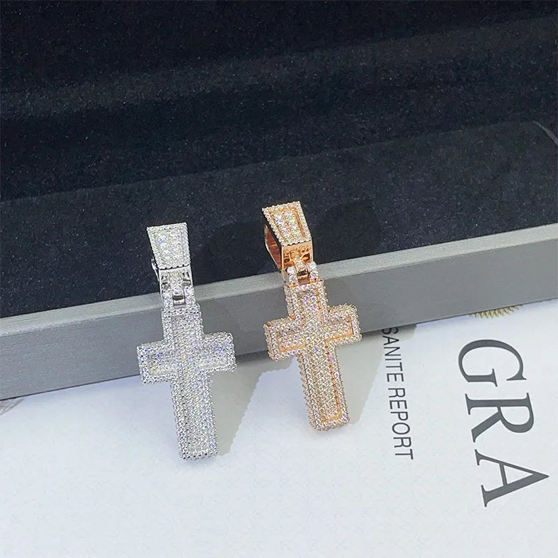 Diamond hair cross-border new product 925 silver moissanite personalized cross pendant rose gold Hiphop necklace pendant