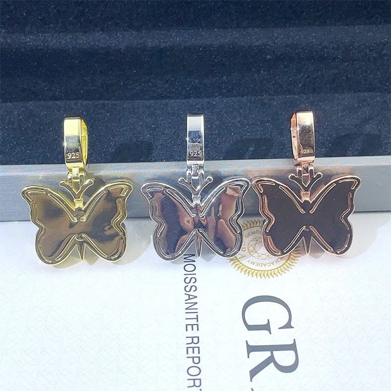 Diamond hair new personalized butterfly pendant S925 silver moissanite full of European and American hip-hop jewelry factory spo