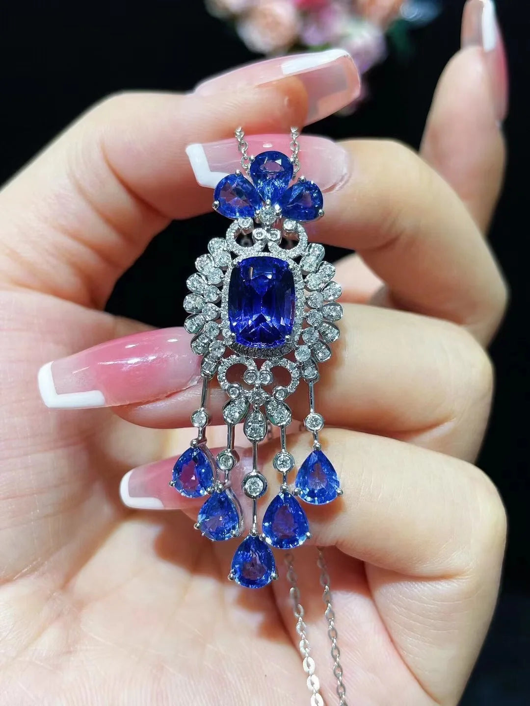 natural unburnt cornflower blue sapphire pendant sri lanka 18K white - The Sparkling Squirrels & Co.