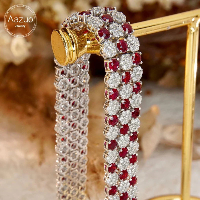 Aazuo Luxury Jewelry 18K Solid White Gold Real Diamonds Natural Ruby Line Tennis Bracelet Gifted For Women High Cass Banquet - The Sparkling Squirrels & Co.