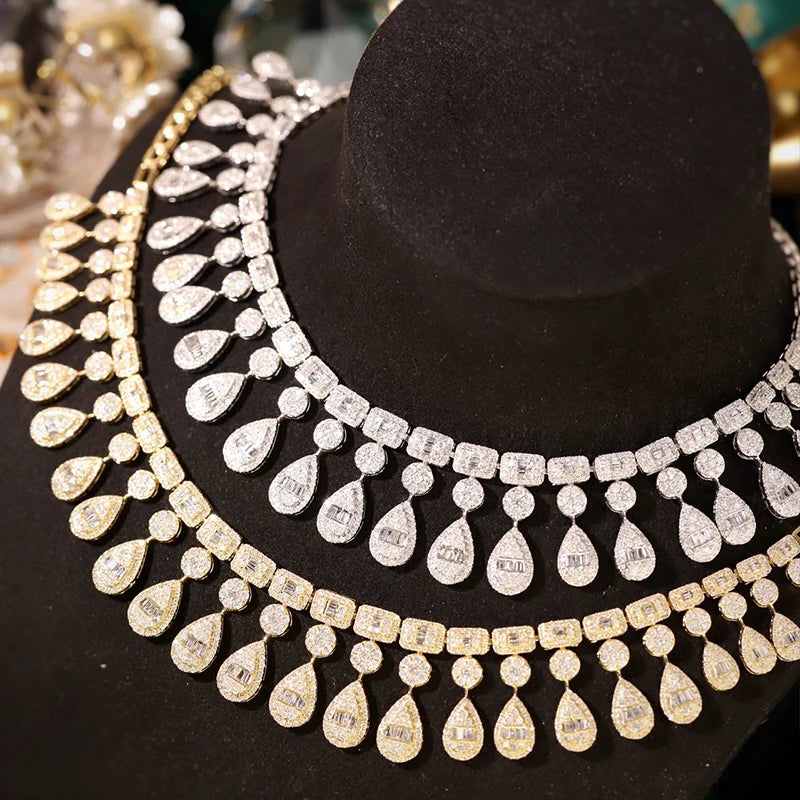 Aazuo 18K White Gold Yellow Gold Real Diamonds 9.2ct Luxury Waterdrop Necklace For Women Engagement Advanced banquet Party