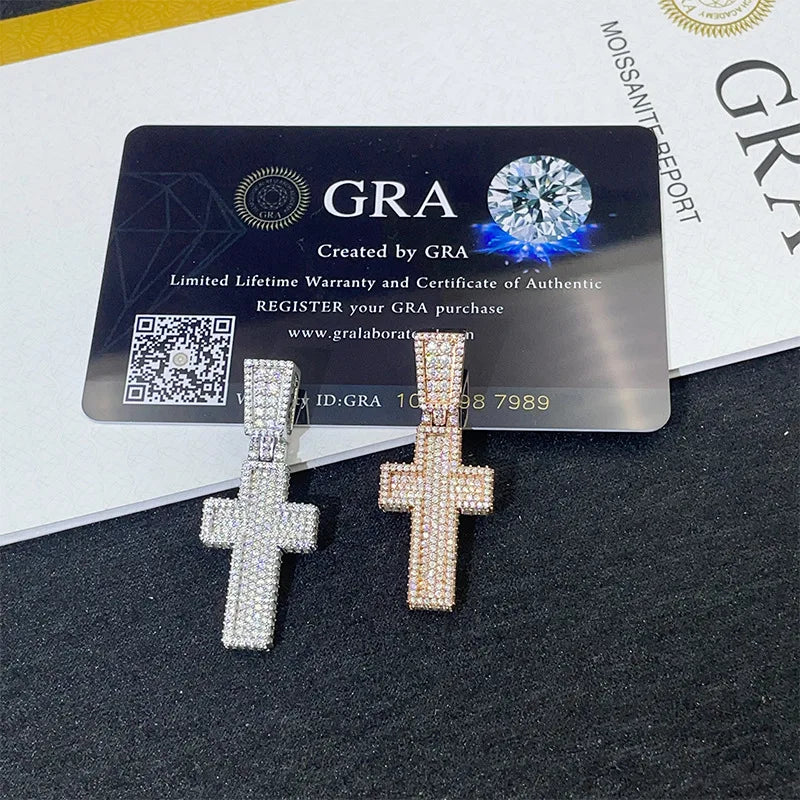 Diamond hair cross-border new product 925 silver moissanite personalized cross pendant rose gold Hiphop necklace pendant