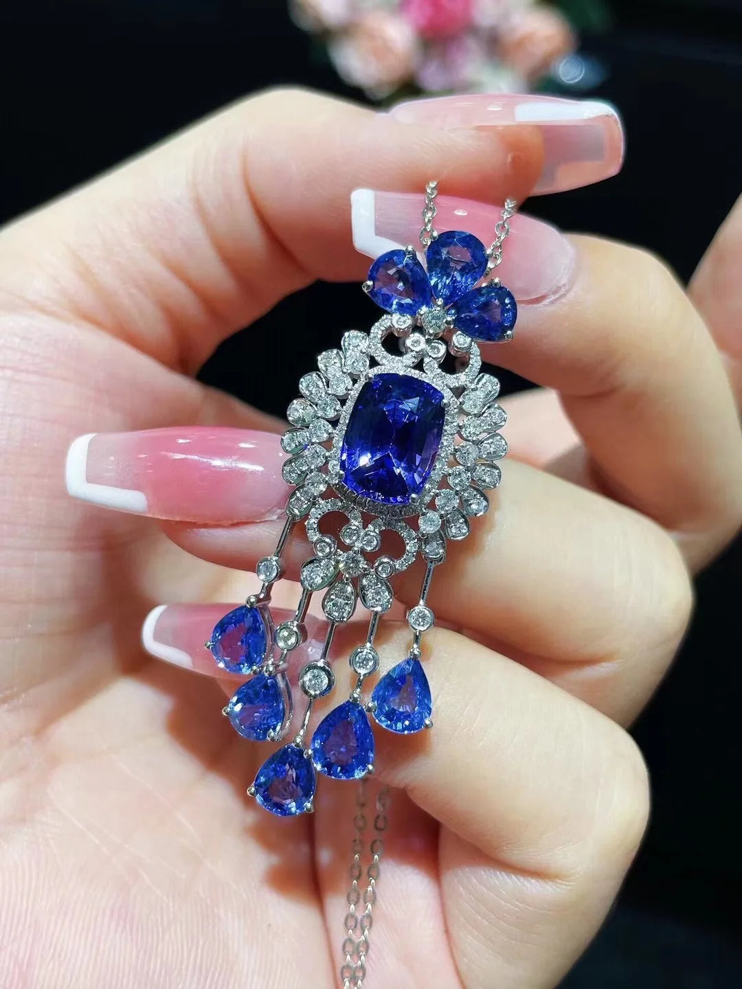 natural unburnt cornflower blue sapphire pendant sri lanka 18K white - The Sparkling Squirrels & Co.