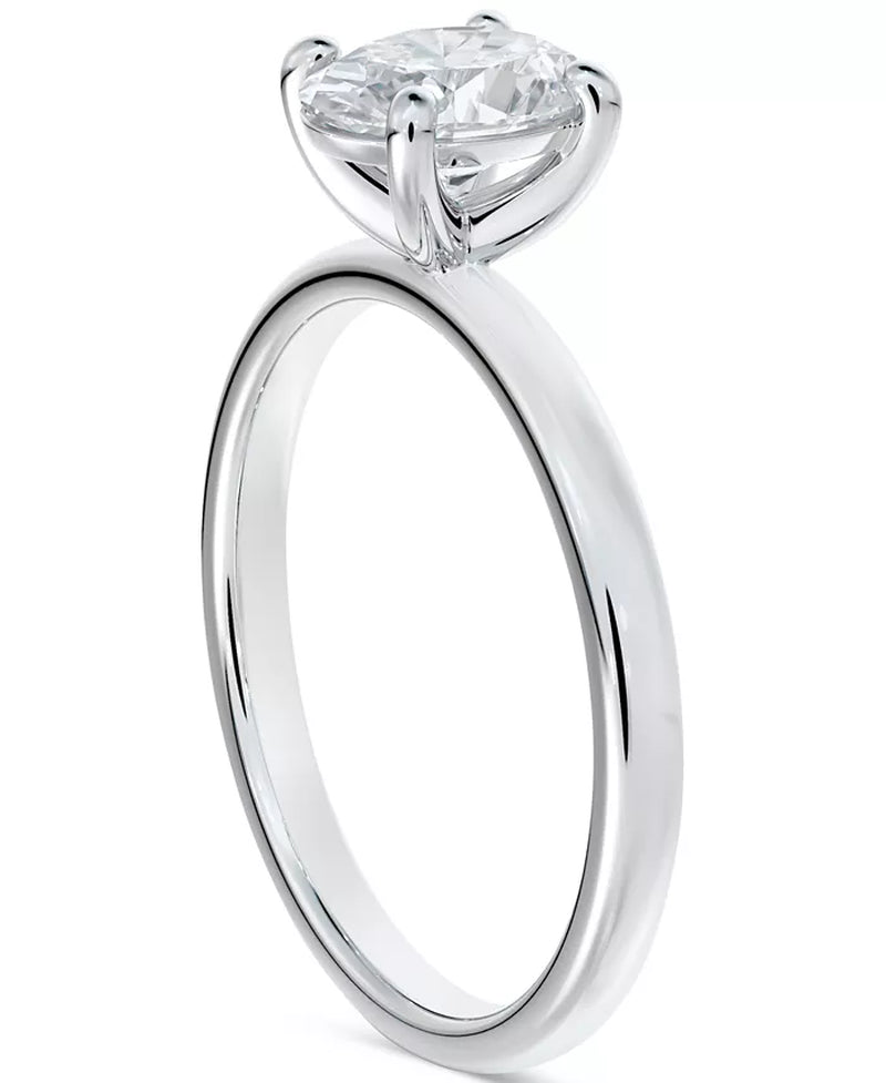 14K white gold ring with a 5/8 ct oval-cut diamond solitaire, elegant and radiant design