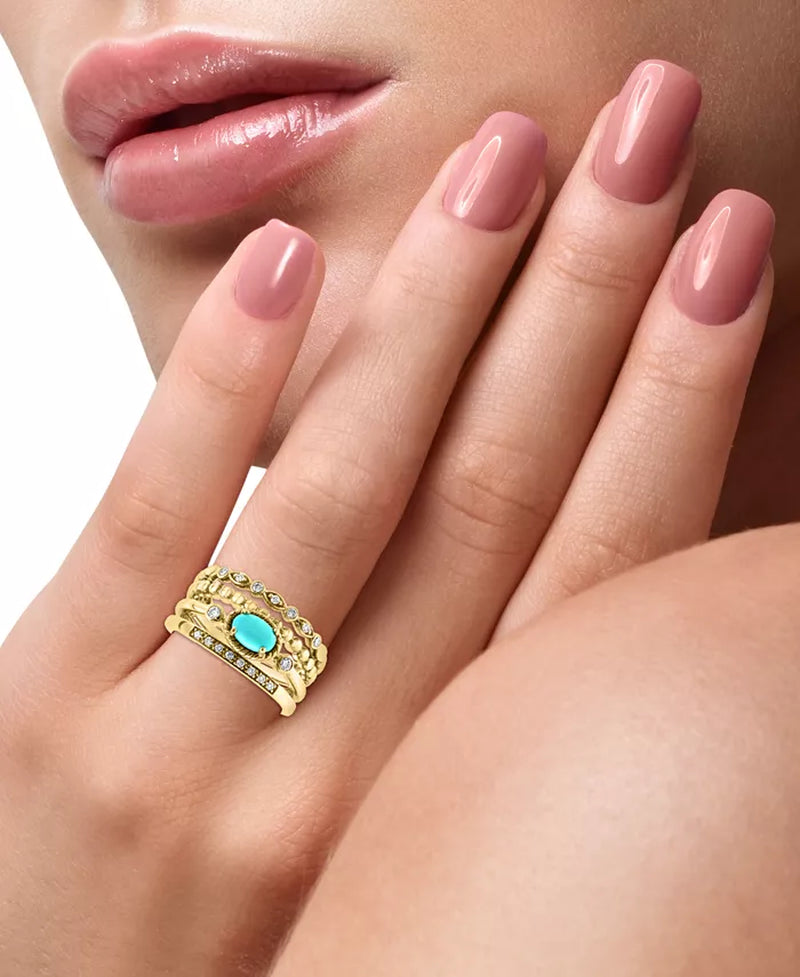 Stunning EFFY® 14K Gold Multirow Turquoise & Diamond Ring (1/6 Ct. T.W.)