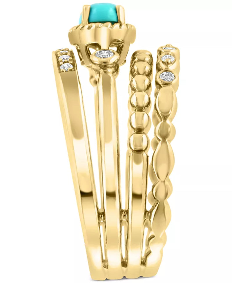Stunning EFFY® 14K Gold Multirow Turquoise & Diamond Ring (1/6 Ct. T.W.)