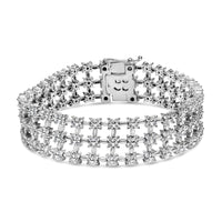 18K white gold 7.5 carat diamond three-row floral link bracelet with rhodium plating and secure clasp