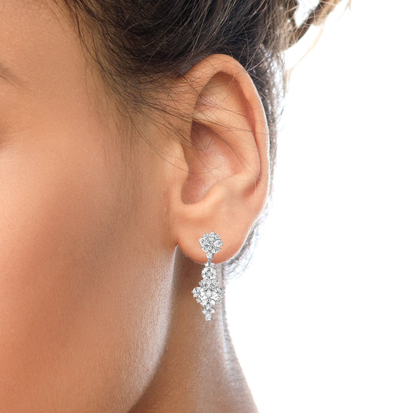 18K White Gold 9 1/2 Cttw Diamond Cluster Drop Dangle Clip-On Earrings (F-G Color, VS1-VS2 Clarity)-3