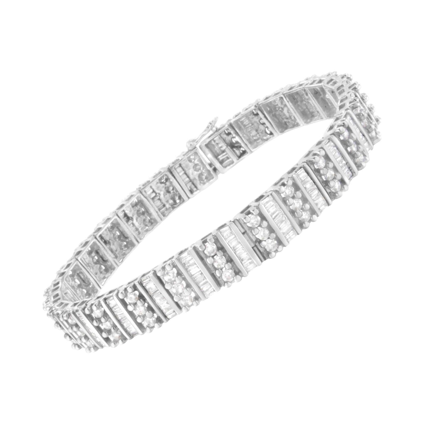 14K White Gold 4 7/8 Cttw Baguette & Round Brilliant-Cut Diamond Channel- & Prong-Set Tennis Bracelet (I-J Color, I1-I2 - The Sparkling Squirrels & Co.