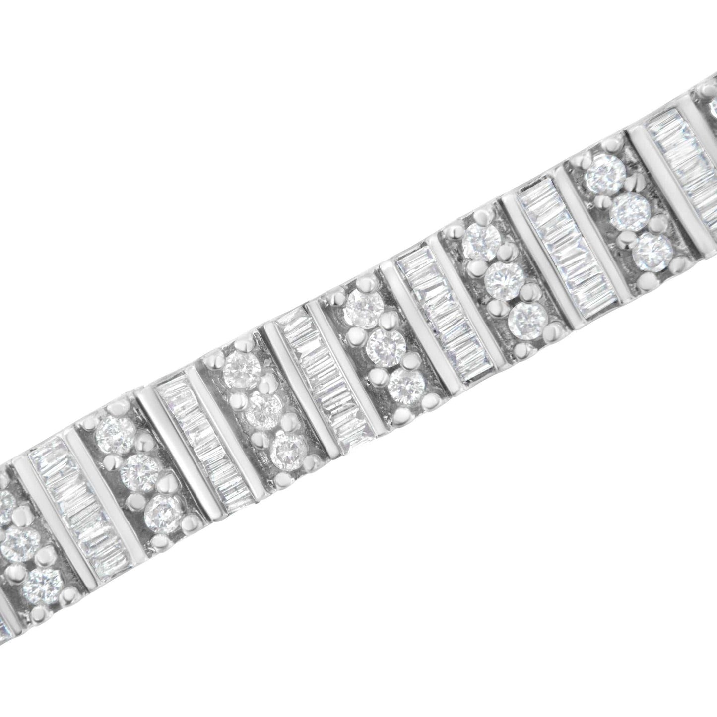 14K White Gold 4 7/8 Cttw Baguette & Round Brilliant-Cut Diamond Channel- & Prong-Set Tennis Bracelet (I-J Color, I1-I2 - The Sparkling Squirrels & Co.