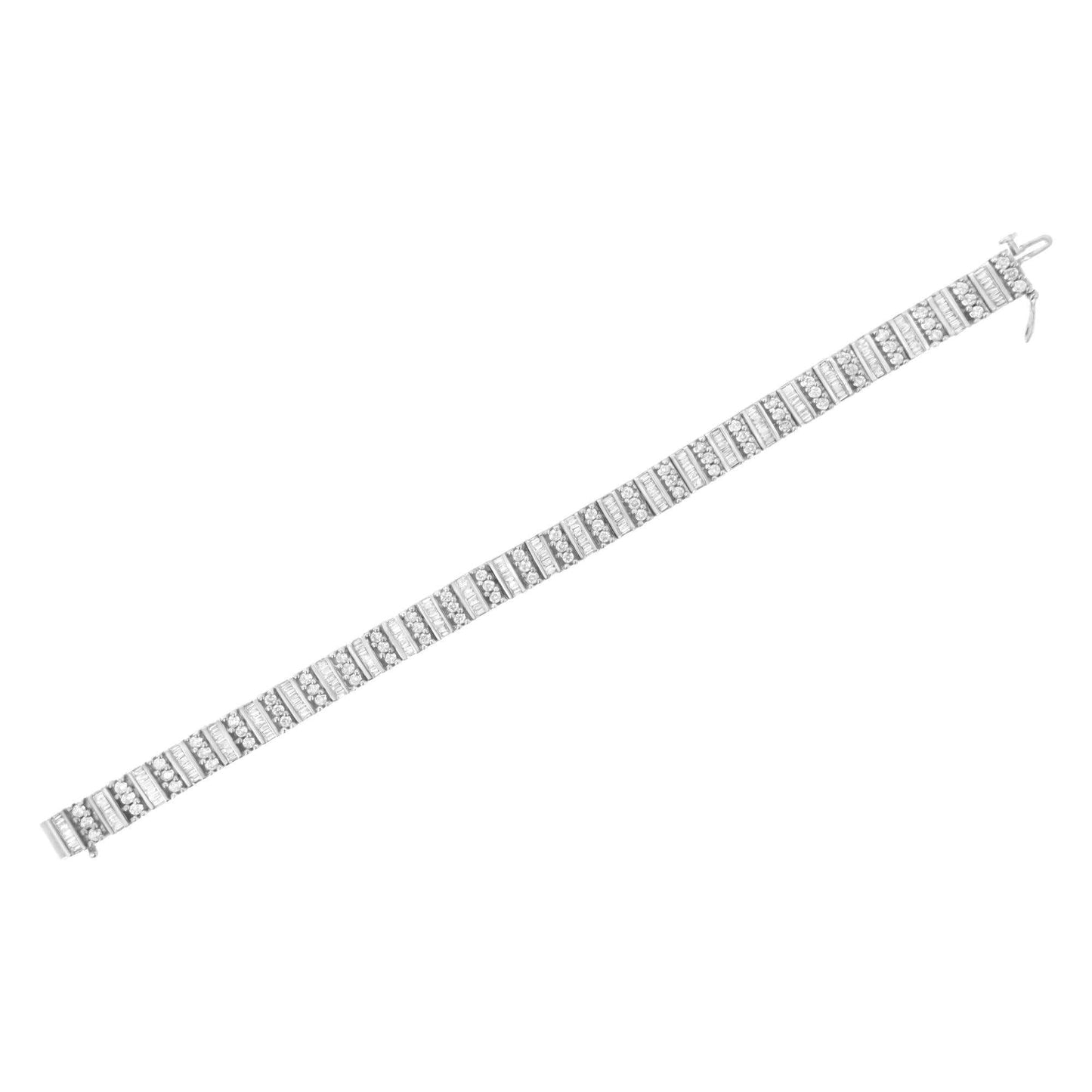 14K White Gold 4 7/8 Cttw Baguette & Round Brilliant-Cut Diamond Channel- & Prong-Set Tennis Bracelet (I-J Color, I1-I2 - The Sparkling Squirrels & Co.
