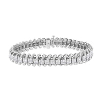 14K white gold tennis bracelet with 5.0 carat princess cut diamonds and wavy S-link design