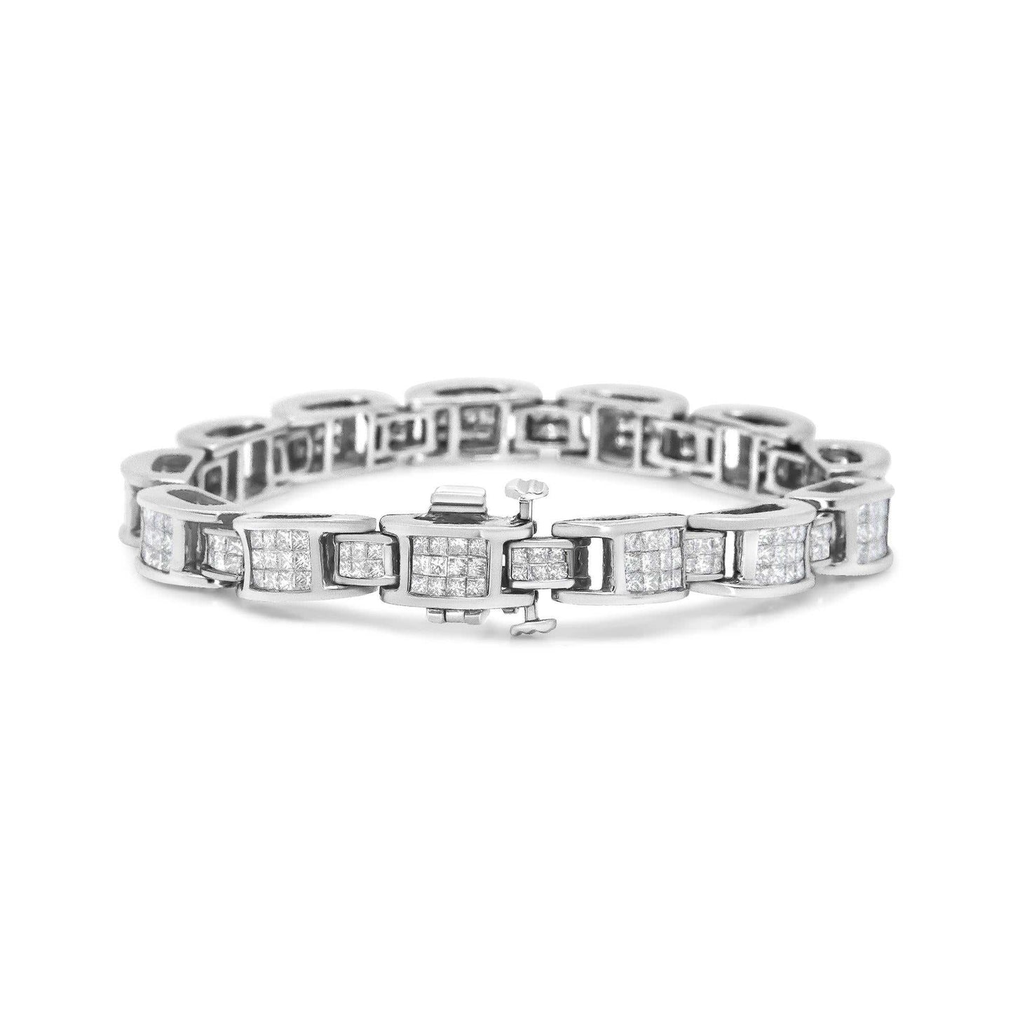 14K White Gold 5.0 Cttw Princess Cut Diamond Invisible Set Alternating Size D Shaped Links Tennis Bracelet (H-I Color, S - The Sparkling Squirrels & Co.