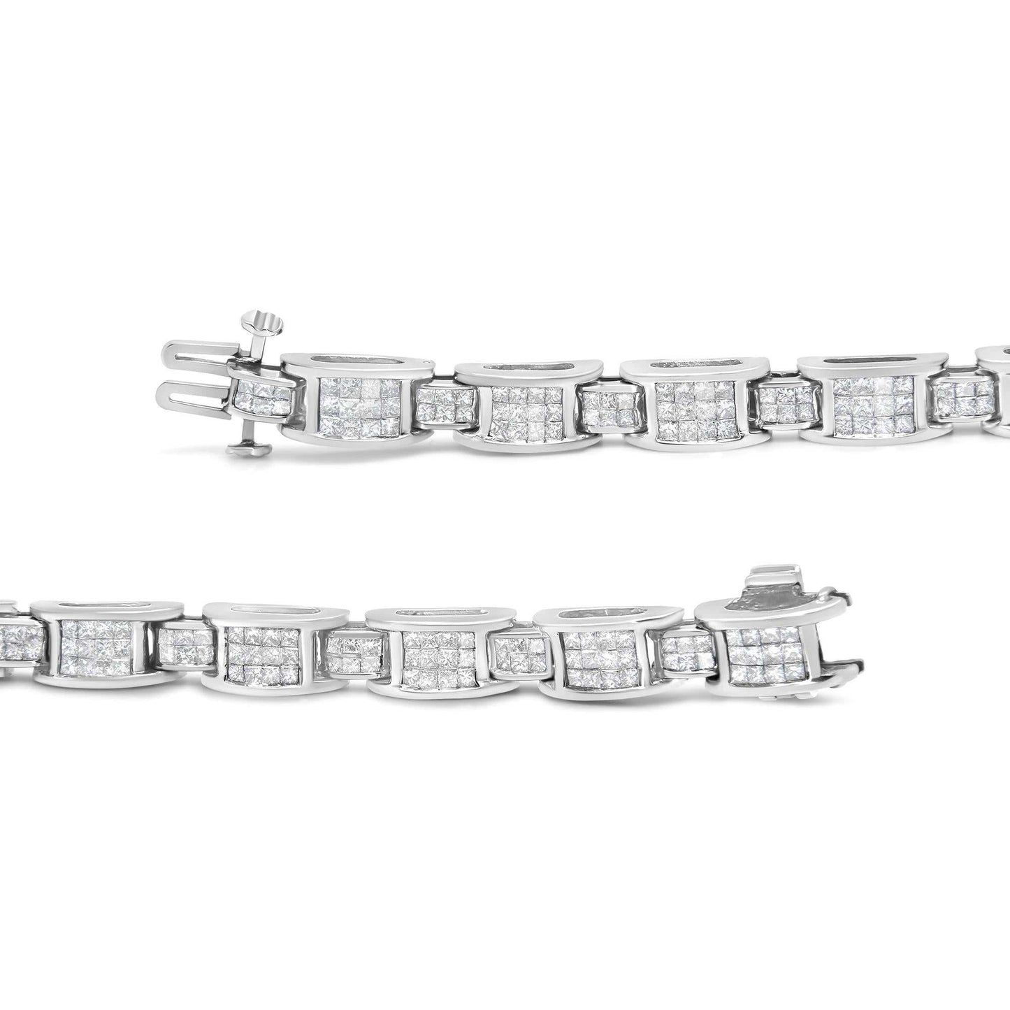 14K White Gold 5.0 Cttw Princess Cut Diamond Invisible Set Alternating Size D Shaped Links Tennis Bracelet (H-I Color, S - The Sparkling Squirrels & Co.
