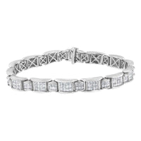 14K white gold 7-inch tennis bracelet with alternating rectangular stations featuring princess-cut diamonds totaling 5.0 carats