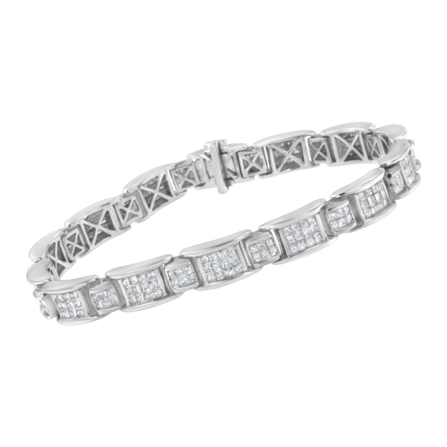 14K White Gold 5.0 Cttw Princess-Cut Diamond Rectangular Alternating Station 7" Tennis Bracelet (G-H Color, SI1-SI2 Clar - The Sparkling Squirrels & Co.