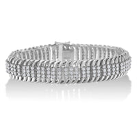 14K white gold tennis bracelet with 5.0 carat round brilliant cut diamonds and S-shaped links