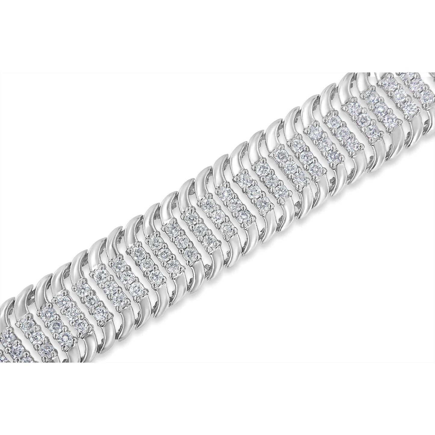 14K White Gold 5.0 Cttw Round Brilliant Cut Diamond 7" S Wave Serpentine Tennis Bracelet (H-I Color, I1-I2 Clarity) - The Sparkling Squirrels & Co.
